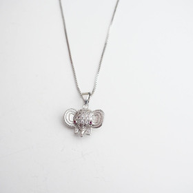 Clear Elephant CZ Necklace with Brass in Rhodium Plating