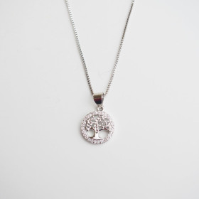 Clear Life Tree CZ Necklace with Brass in Rhodium Plating