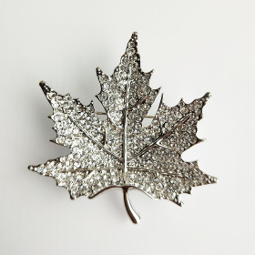 Clear Crystal Maple Leaf Brooch