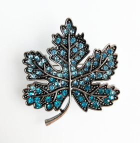 Aquamarine/Blue Zircon Crystal maple Leaf Brooch