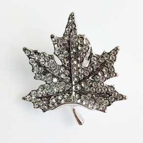 Crystal  Maple Leaf Brooch in Rhodium Plating