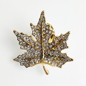 Clear Crystal Maple Leaf Brooch in Gold Plating