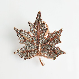 Clear Crystal Maple Leaf Brooch in Rose Gold Plating