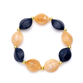 Navy Blue Rock Sugar Mix Stretchable Bracelet with Gold Accent
