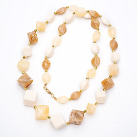 Cube Cream White Rock Sugar Long Necklace with Gold Accent