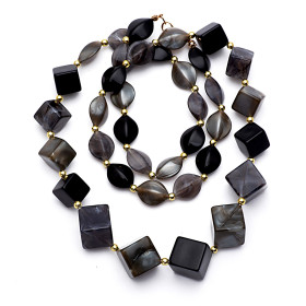 Cube Black Long Necklace with Gold Accent