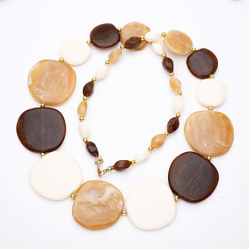 Pebble Cream Brown Rock Sugar Long Necklace with Gold Accent