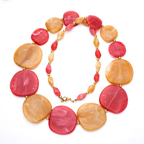 Pebble Rose and Rock Sugar Long Necklace with Gold Accent