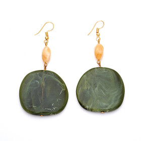 Moss Green and Rock Sugar Mix Earrings with Gold Fish Hook