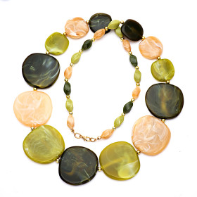 Pebble Moss Green Peridot and Rock Sugar Mix Long Necklace with Gold Accent