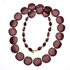 Pebble Burgundy Long Necklace with Gold Accent