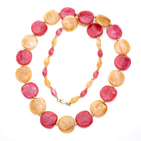 Pebble Rose and Rock Sugar Long Necklace with Gold Accent