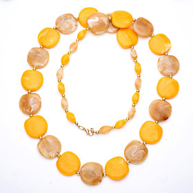 Pebble Mustard and Rock Sugar Long Necklace with Gold Accent