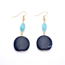 Navy Blue and Aquamarine Earrings with Gold Fish Hook