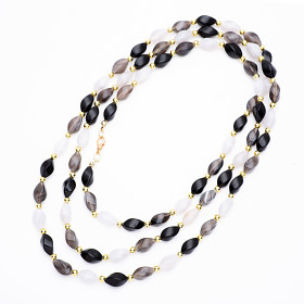 Barrel Black and Moon Light Long Necklace with Gold Accent