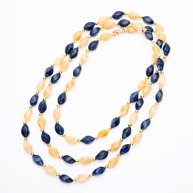 Barrel Cranberry and Rose Long Necklace with Gold Accent