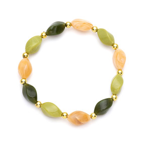Barrel Moss Green Peridot and Rose and Rock Sugar Bracelet with Gold Accent