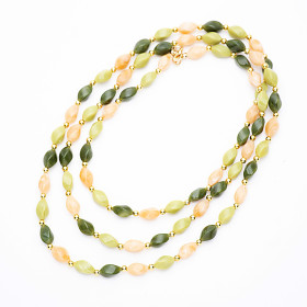 Barrel Rose and Rock Sugar Long Necklace with Gold Accent