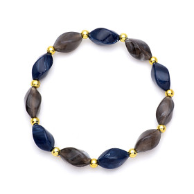 Barrel Navy Blue and Gray Bracelet with Gold Accent