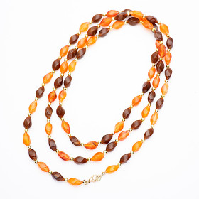 Barrel Coffee Honey and Rock Sugar Mix Long Necklace with Gold Accent
