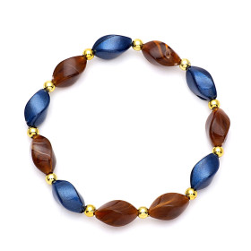 Barrel Coffee and Navy Blue Bracelet with Gold Accent