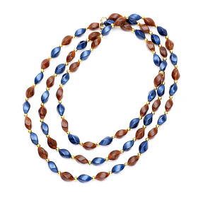 Barrel Coffee and Navy Blue Long Necklace with Gold Accent