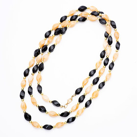 Barrel Moss Green Peridot and Rock Sugar Mix Long Necklace with Gold Accent