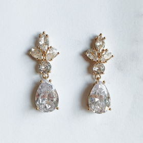 Crystal cluster top w/teardrop dangle ear-700 Crystal/Gold