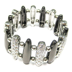 Bullets Hematite and Silver Two-Tone Strechable Bracelet