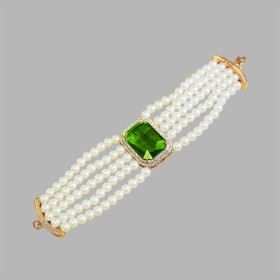 Victorian Five Strand Pearl Bracelet with Emerald Centerpiece