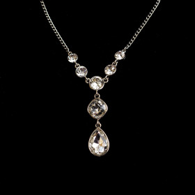 Clear Y-shape Crystal Necklace on Rhodium