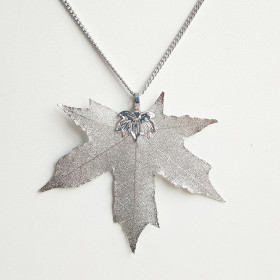 Natural Maple Long Necklace in Rhodium