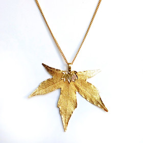 Natural Maple Long Necklace in Gold