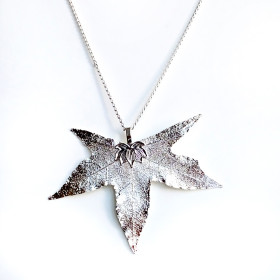 Natural Maple Long Necklace in Silver
