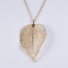 Natural Leaf Long Necklace with 35" Chain in Gold Plating