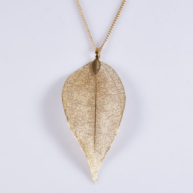 Natural Leaf Long Necklace with 35" Chain in Gold Plating