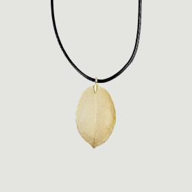 Natural Leaf Short Necklace with Black Cord in Light Gold Plating