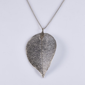 Natural Leaf Long Necklace with 35" Chain in Anti-Silver Plating