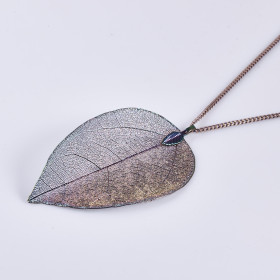 Natural Leaf Long Necklace with 35” Chain in Rainbow Plating