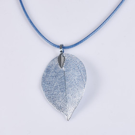 Light Blue Natural Leaf Short Necklace with Blue Cord
