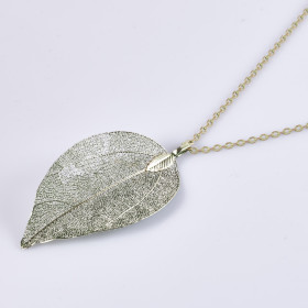 Green Natural Leaf Long Necklace with 35" Green Chain