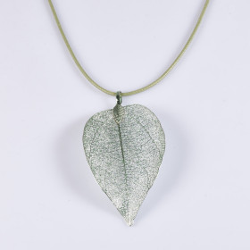 Light Green Natural Leaf Short Necklace with Green  Cord