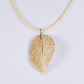Yellow Natural Leaf Short Necklace with Yellow Cord
