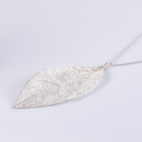 Natural Leaf Long Necklace with 35" Chain in Silver Plating