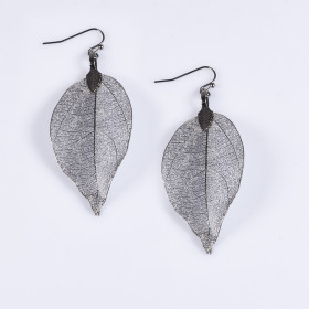 Natural Leaf Earring in Gunmetal Plating