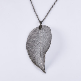 Natural Leaf Long Necklace with 35" Chain in Gunmetal Plating