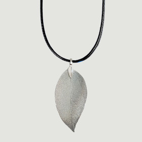 Natural Leaf Short Necklace with Black Cord in Gunmetal Plating