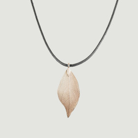 Natural Leaf Short Necklace with Black Cord in Rose Gold Plating