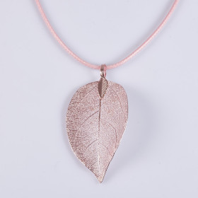 Light Pink Natural Leaf Short Necklace with Pink Cord