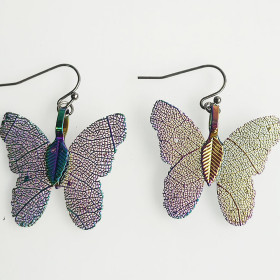 Natural Leaf Butterfly Earring in Rainbow